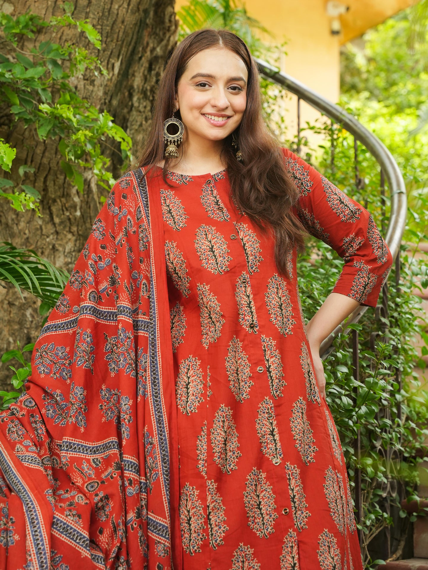 Cotton Voile Floral Rust Dupatta