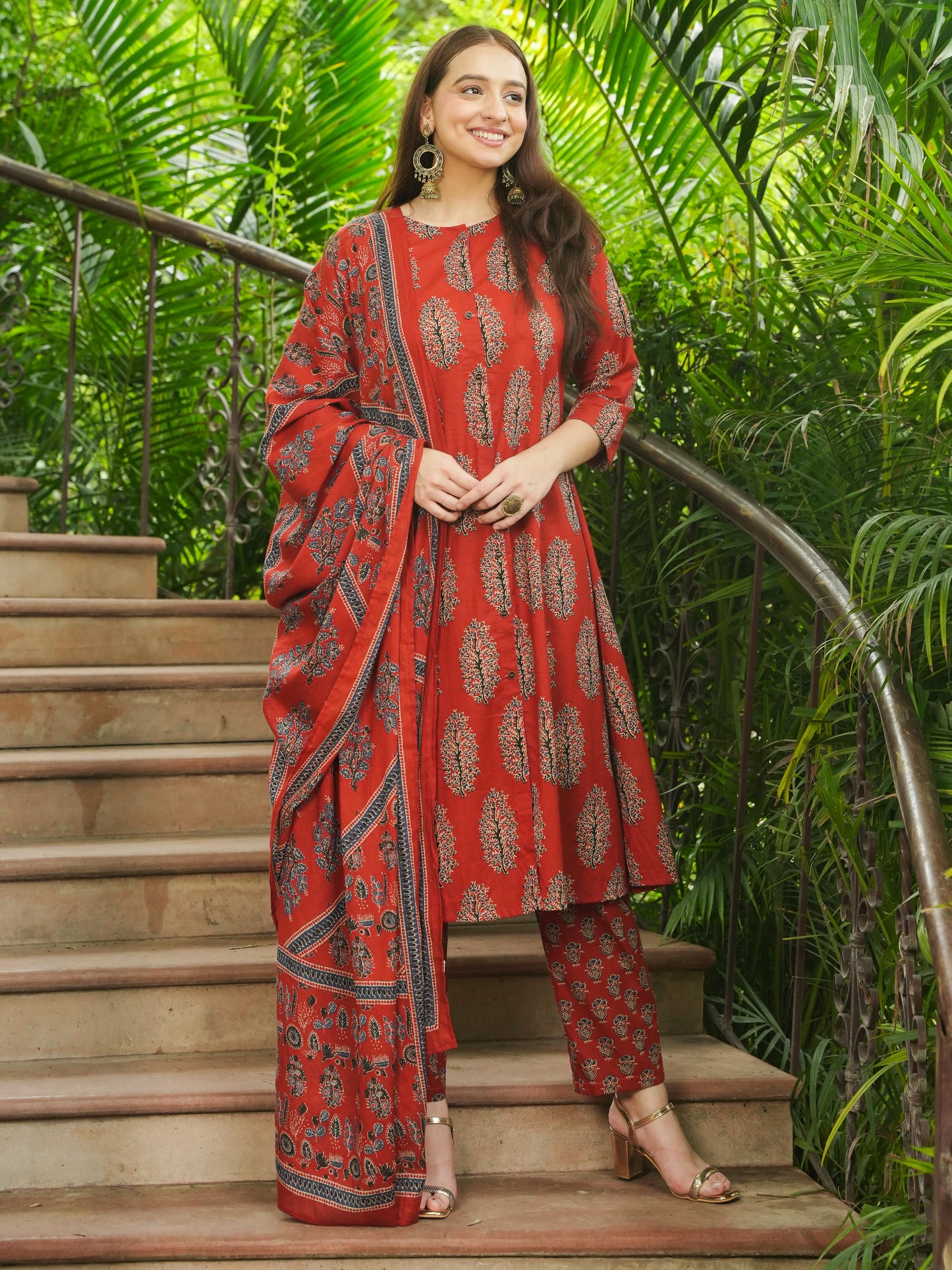 Cotton Voile Floral Rust Dupatta