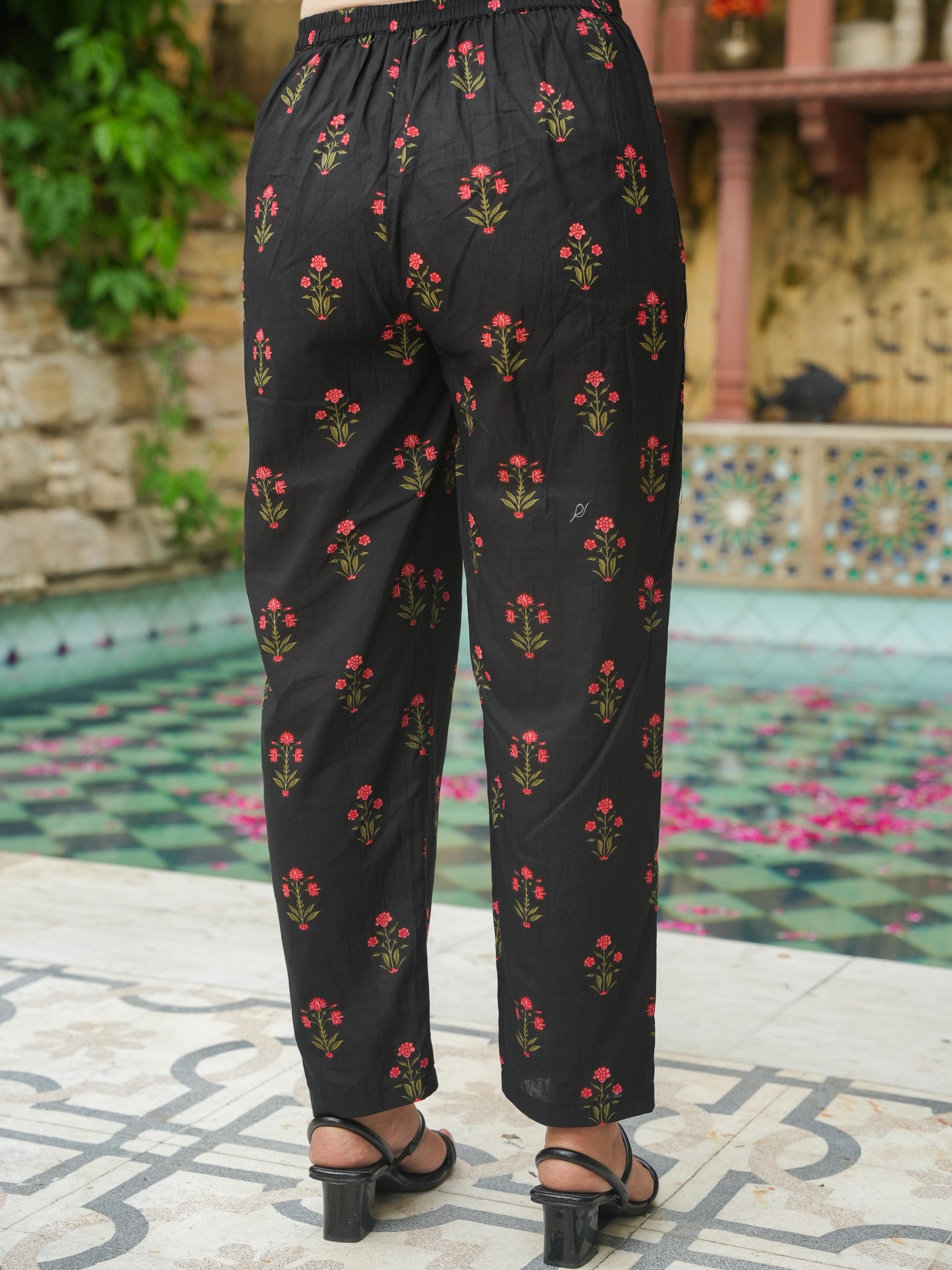 Soft Cotton Floral Anarkali Black Kurta