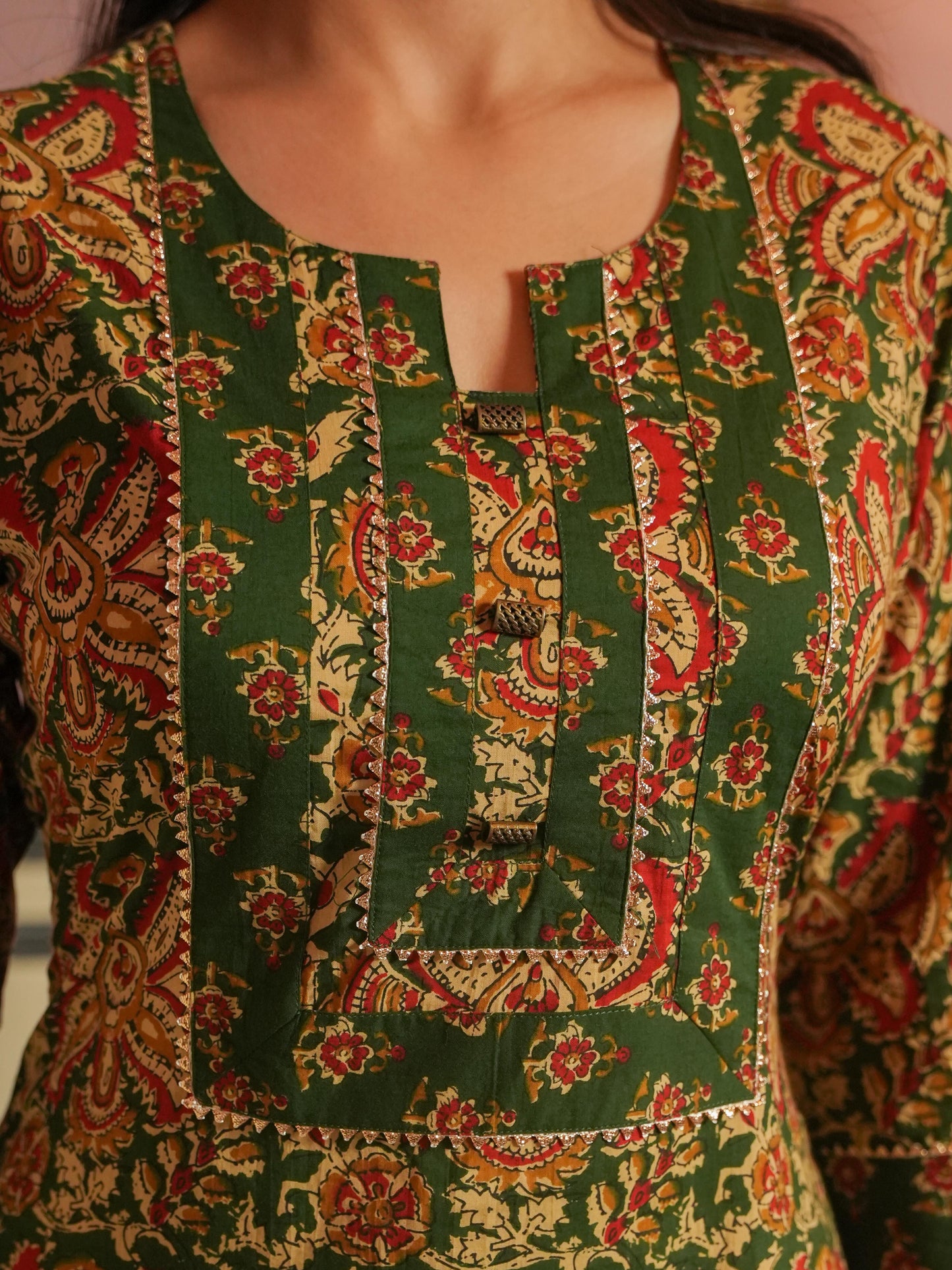 Soft Cotton Floral Straight Green Kurta