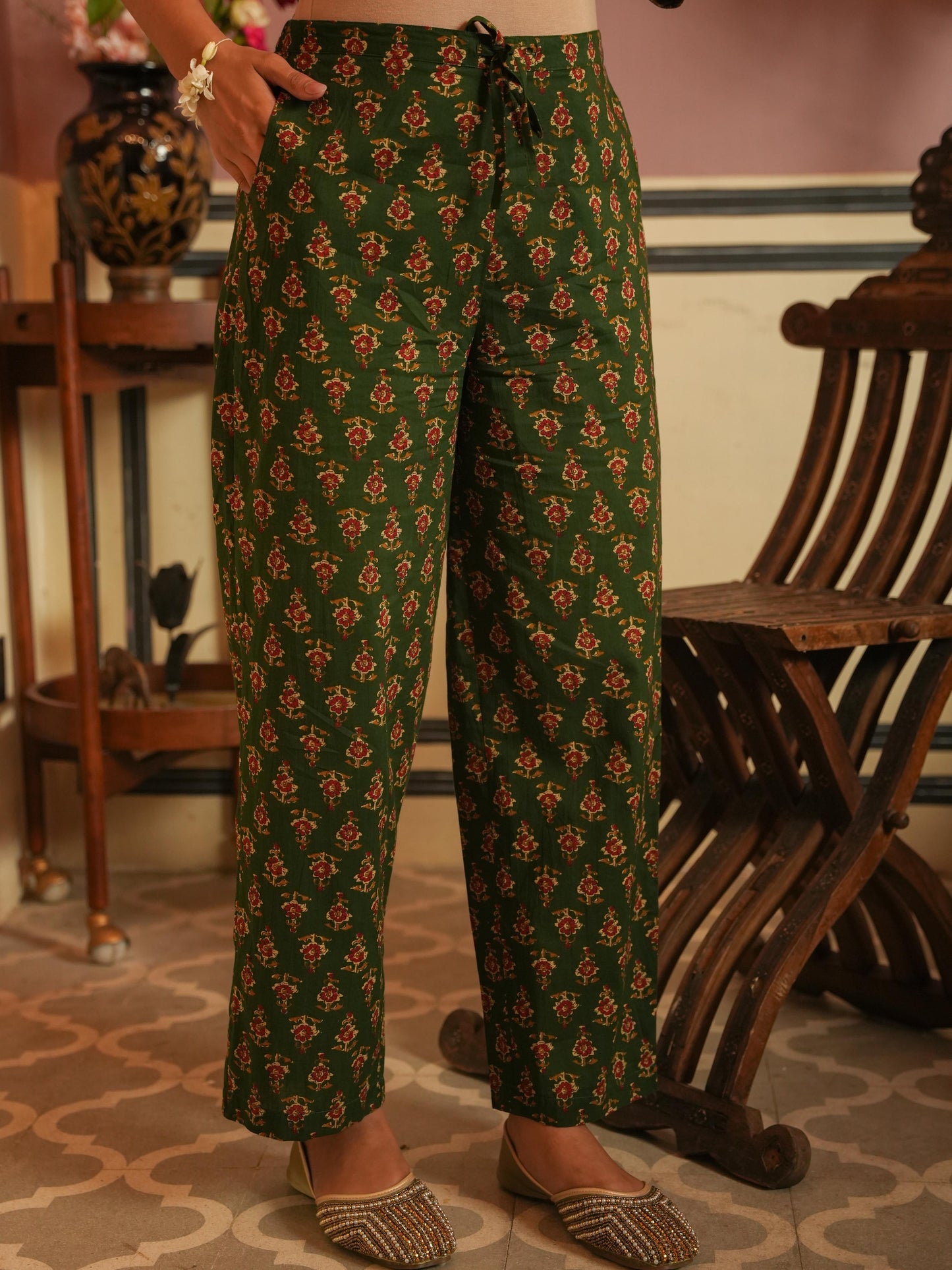 Soft Cotton Floral Straight Green Kurta
