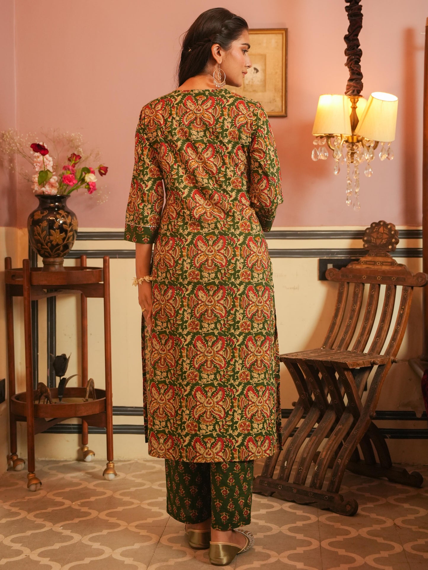 Soft Cotton Floral Straight Green Kurta