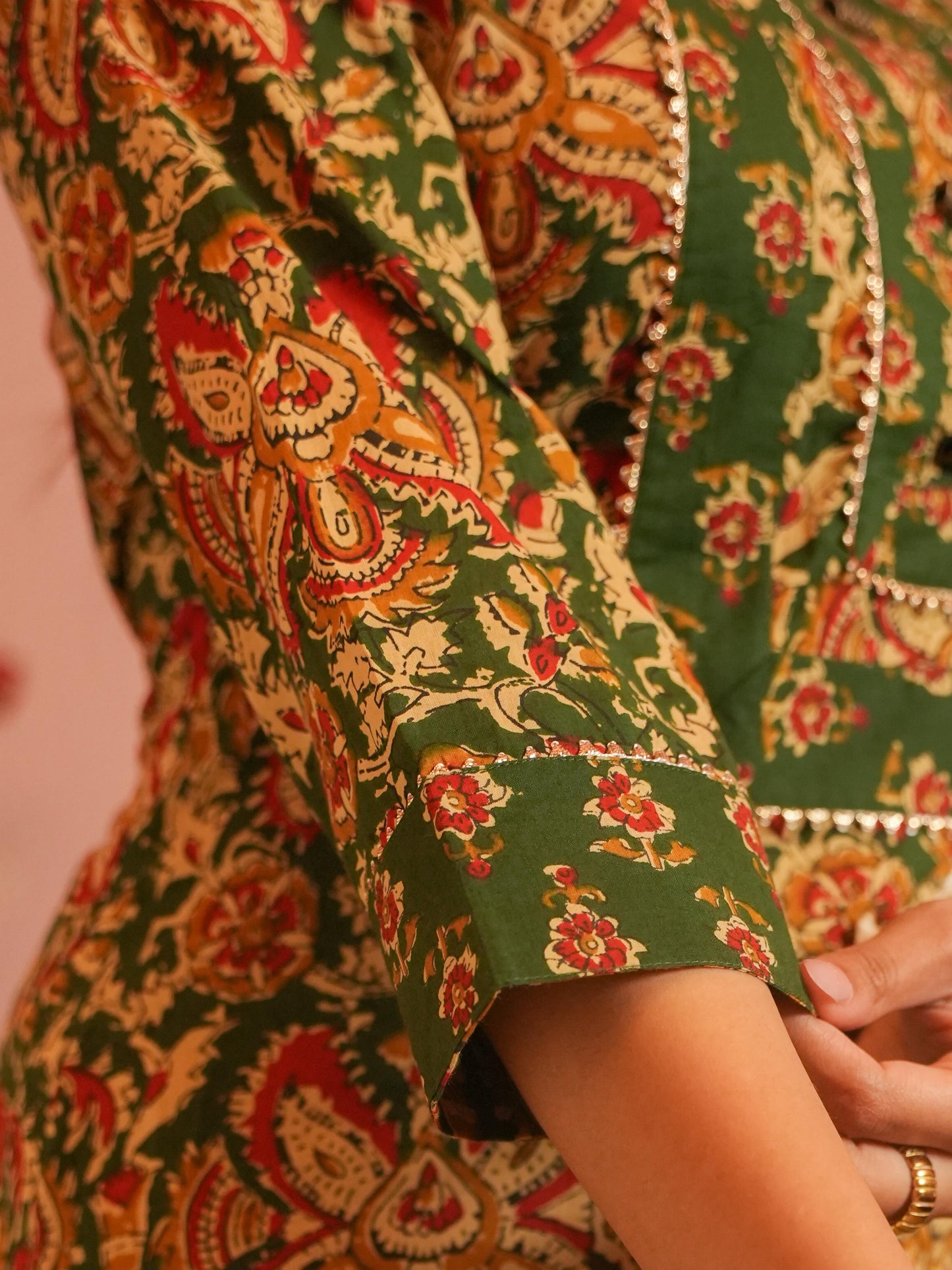 Soft Cotton Floral Straight Green Kurta