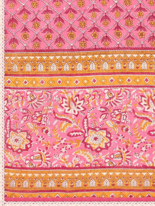 Anouk Floral Printed Keyhole Neck Pure Cotton A-Line Kurta With Trousers & Dupatta