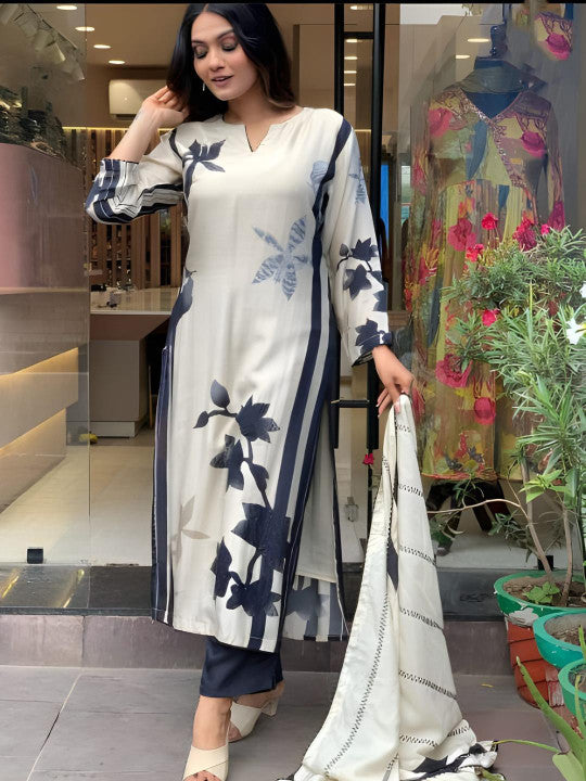 CaniBani Off White Cotton Blend Kurta Sets