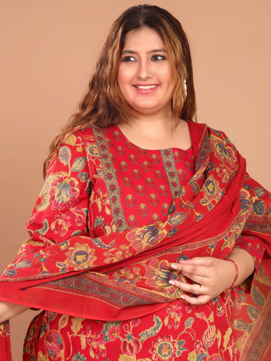 Swasti Floral Printed Regular Pure Cotton Straight Kurta with Trousers & Dupatta