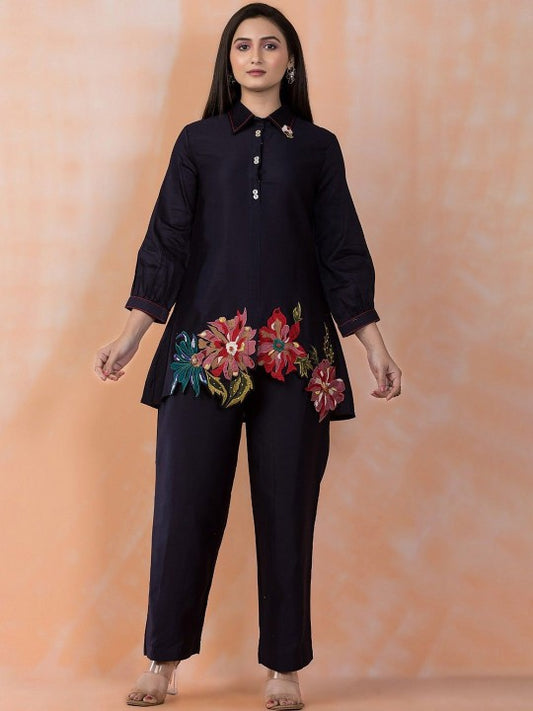 AUTUMN LANE Sabhya Raven Embroidered Tunic With Trousers Co-Ords