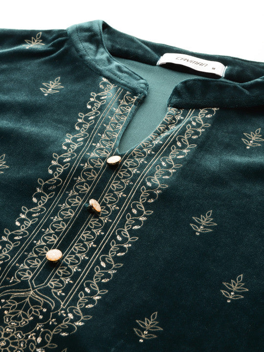 Cayman Woven Design Velvet Finish Pure Wool Kurta with Trousers & Dupatta