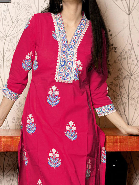 GoSriKi Women Floral Printed Mandarin Collar Kurta With Palazzos & Dupatta