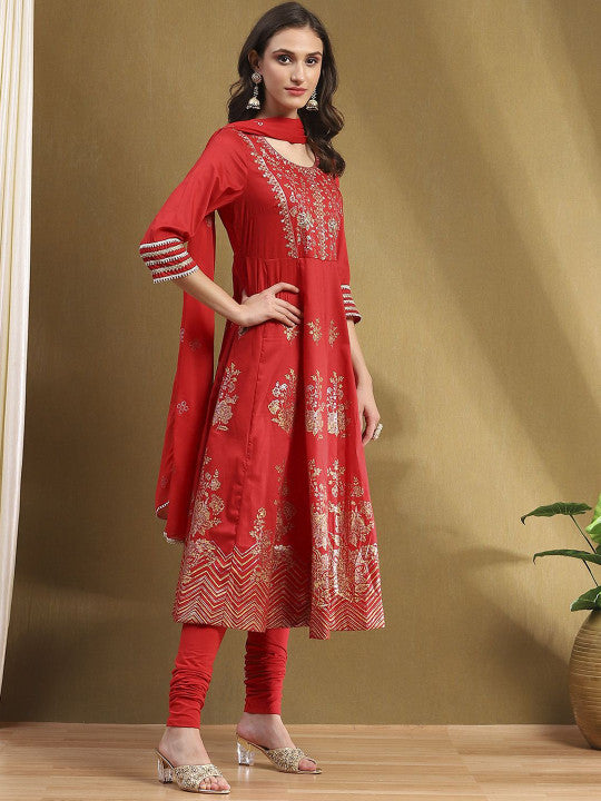 Biba Women Embroidered Anarkali Kurta With Churidar & Dupatta