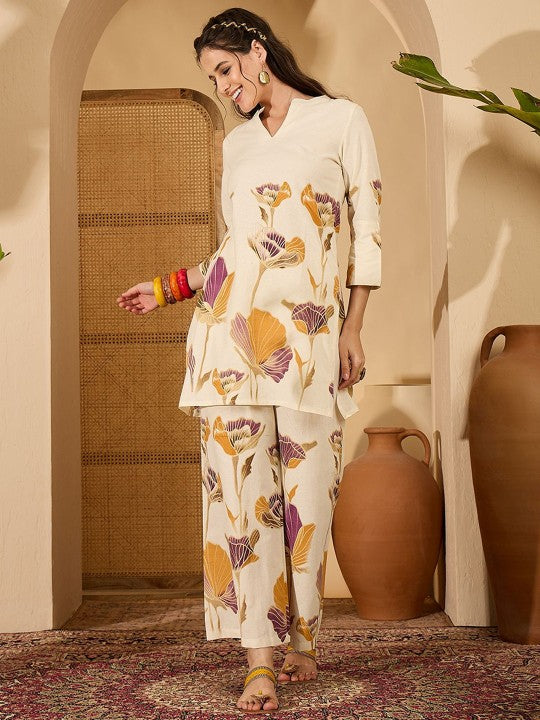 Printed Pure Cotton Tunic & Palazzo Co-Ord Set