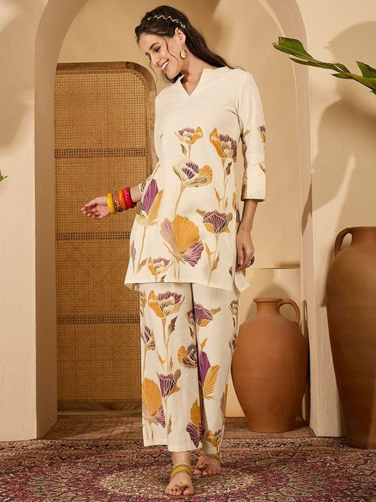 Printed Pure Cotton Tunic & Palazzo Co-Ord Set