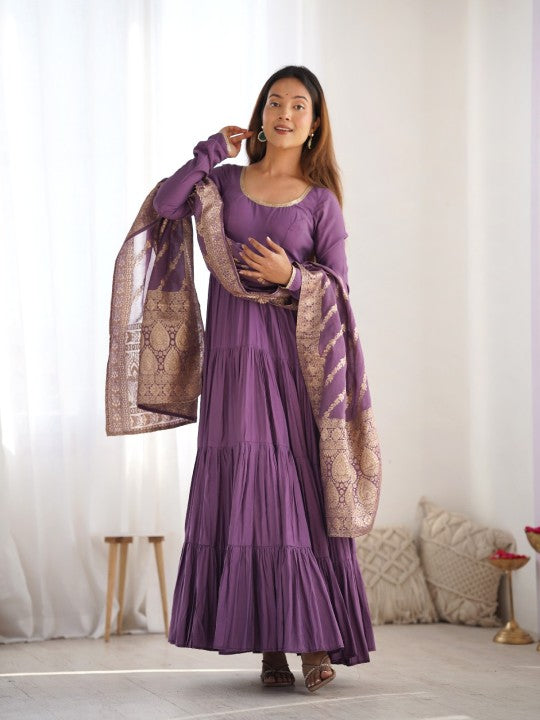 Yara Creation Women Yoke Design Layered Chanderi Silk Kurta