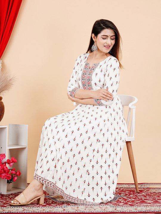 ZELA Floral Printed Round Neck Anarkali Ethnic Dress