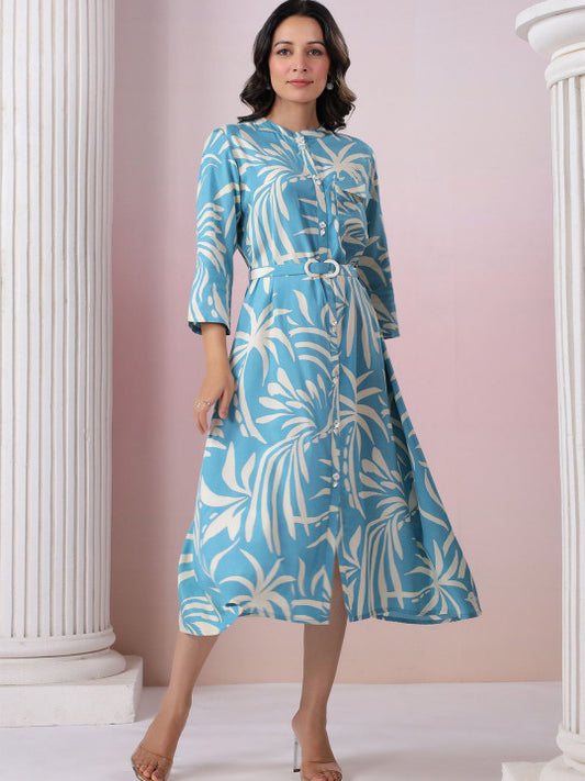 JISORA Tropical Print A-Line Midi Dress