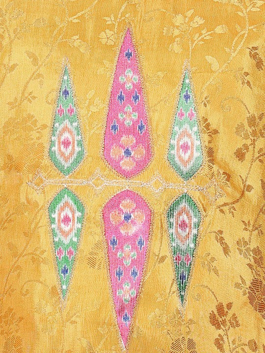 Floral Woven Design Round Neck Tissue Straight Kurta