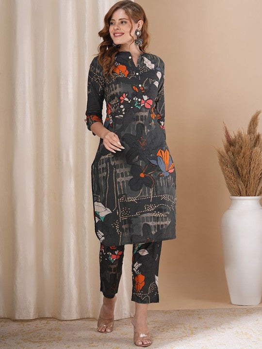 FASHOR Abstract Floral Printed Tunic & Trouser