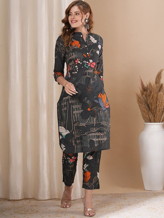 FASHOR Abstract Floral Printed Tunic & Trouser