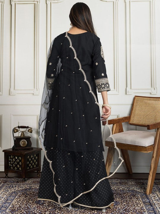 House of Pataudi Ethnic Motifs Zari & Sequinned Embroidered A-Line Kurta