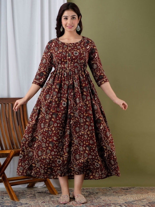 FASHION SWAG Floral Printed Cotton Maternity Fit & Flare Dress