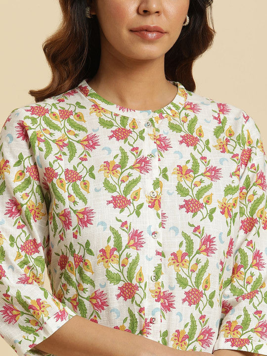 W Floral Printed A-Line Midi Ethnic Dress