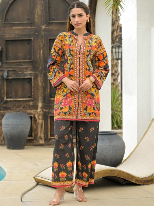 AUTUMN LANE Pavitra Ebony Printed Mandarin Collar Pure Cotton Tunic With Trousers Co-Ords