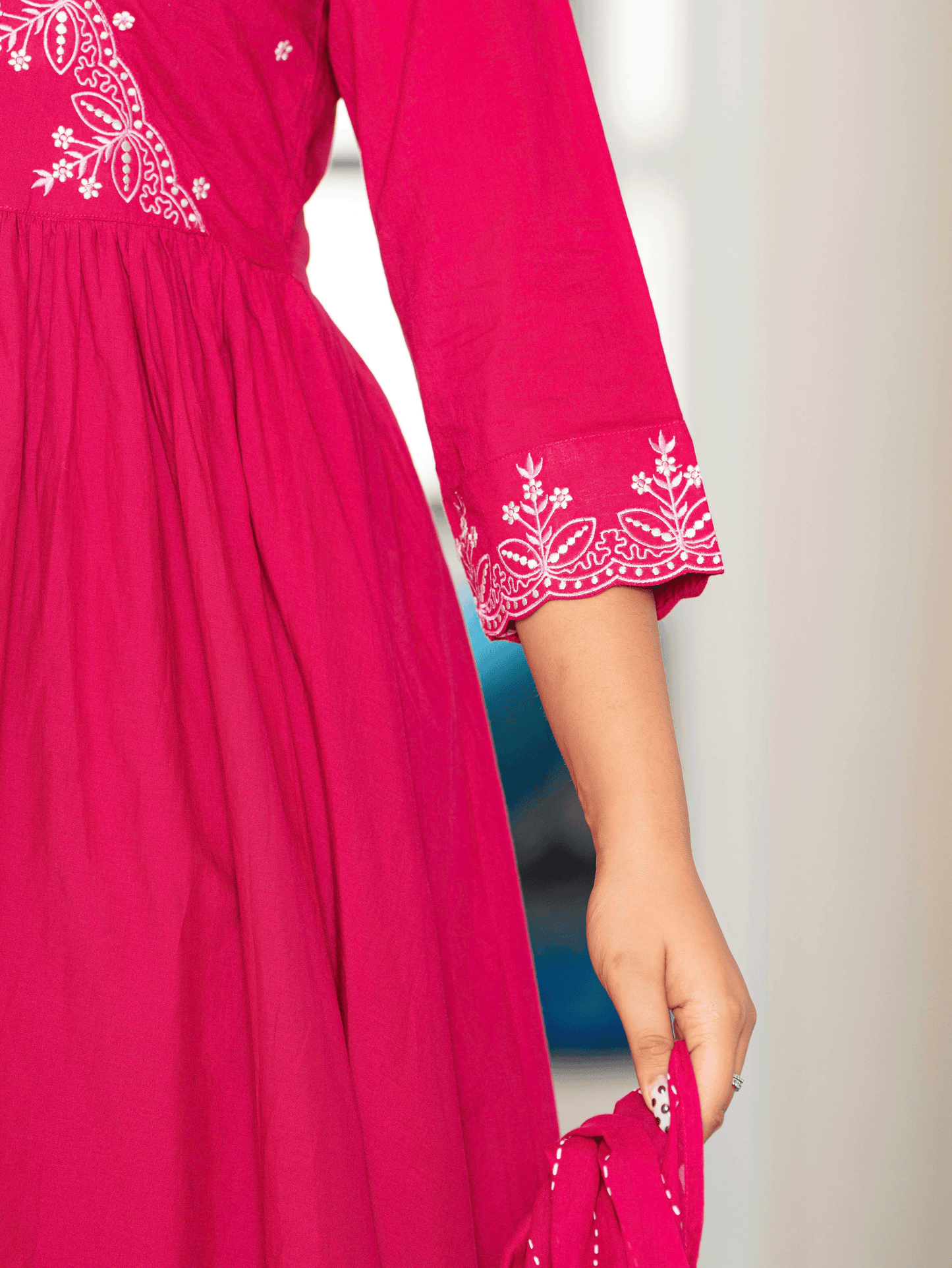 Embroidered Soft Cotton Solid Angrakha Pink Kurta