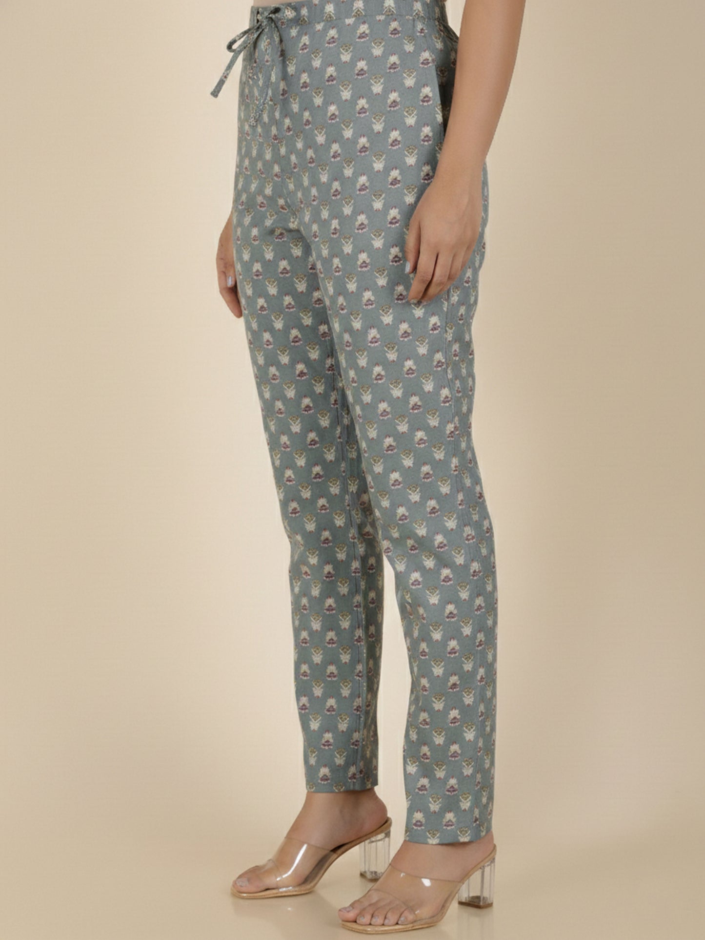 Soft Cotton Floral Straight Grey Kurta