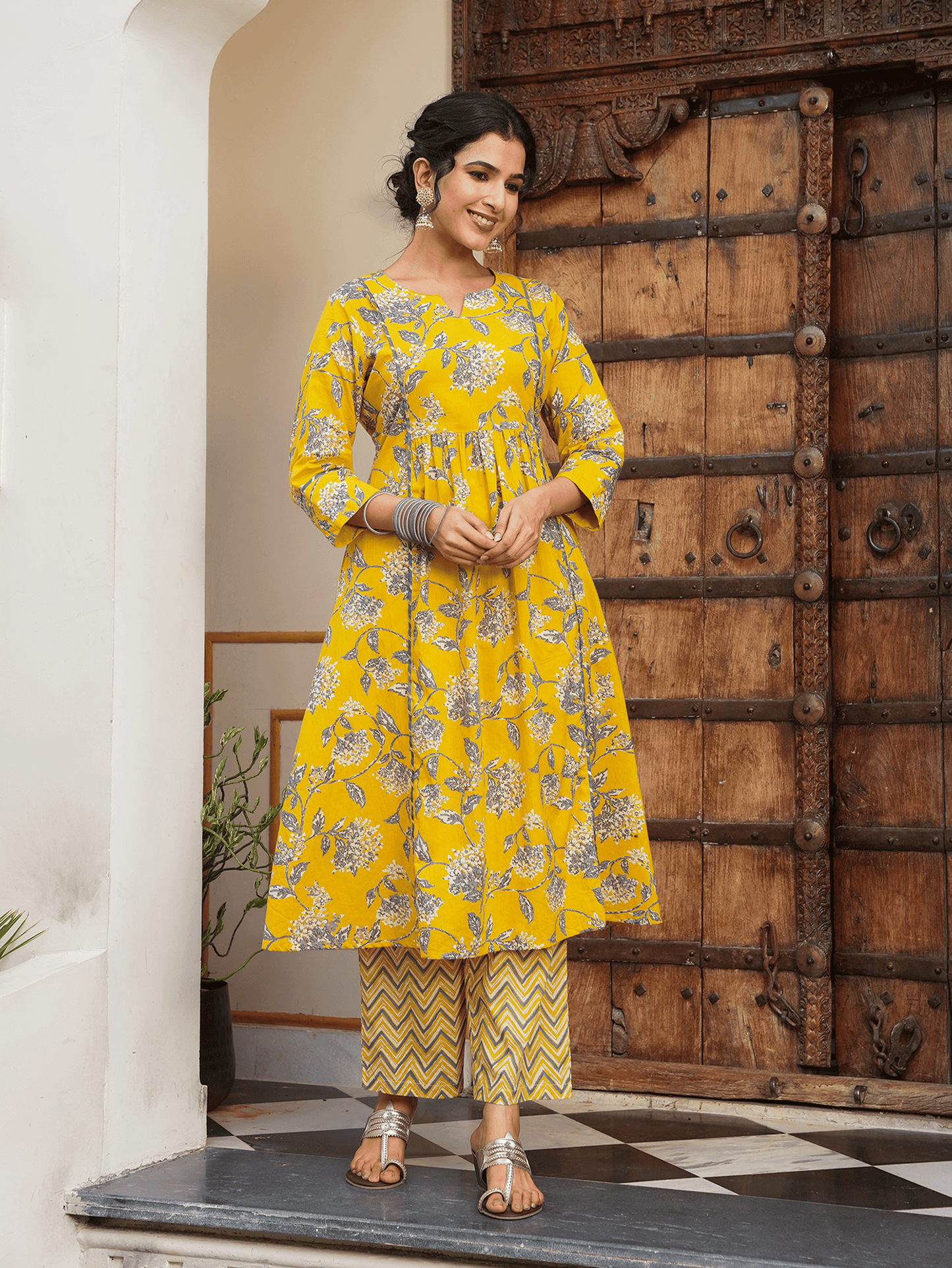 Soft Cotton Gold foil Kurta