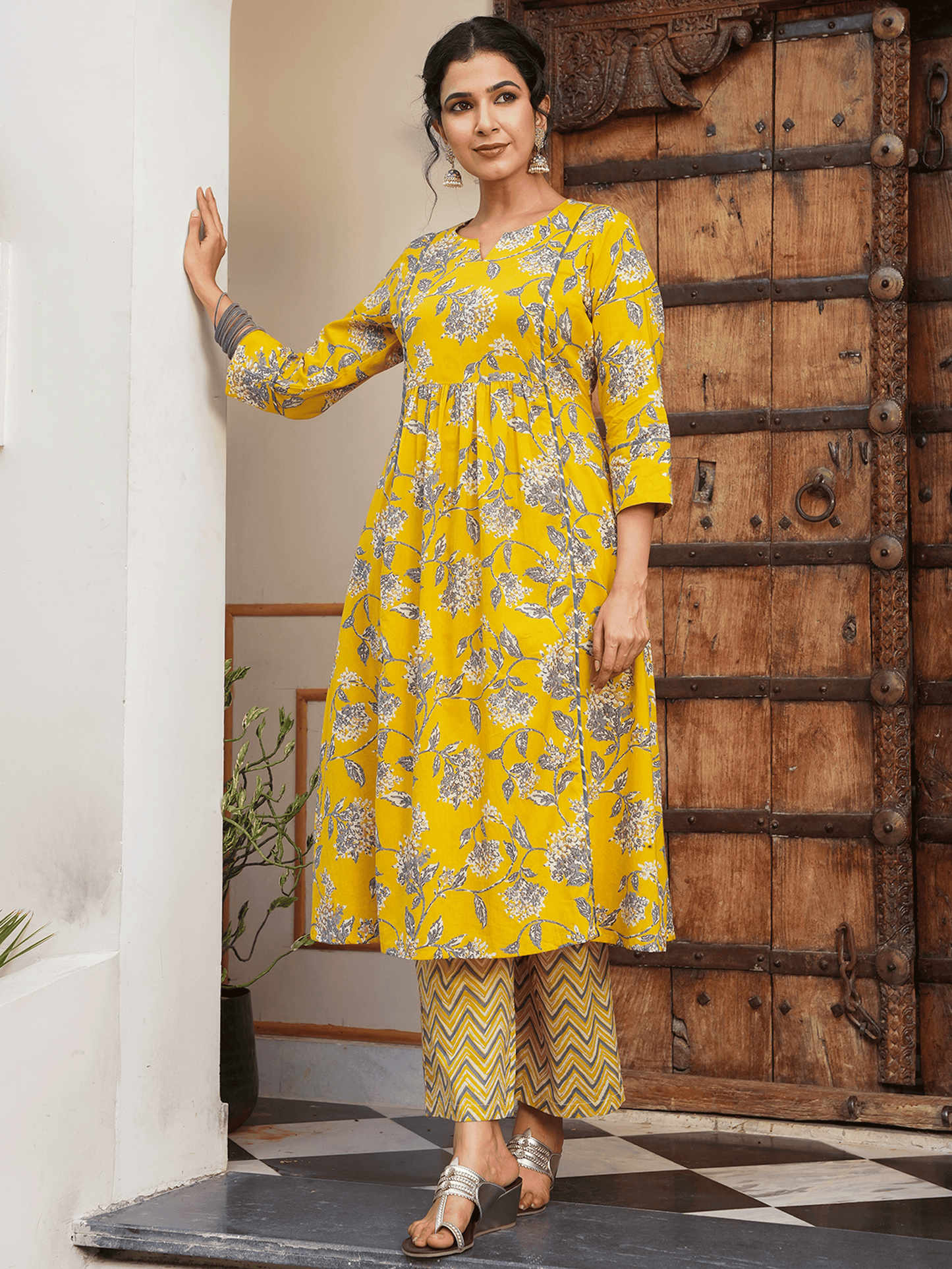 Soft Cotton Gold foil Kurta