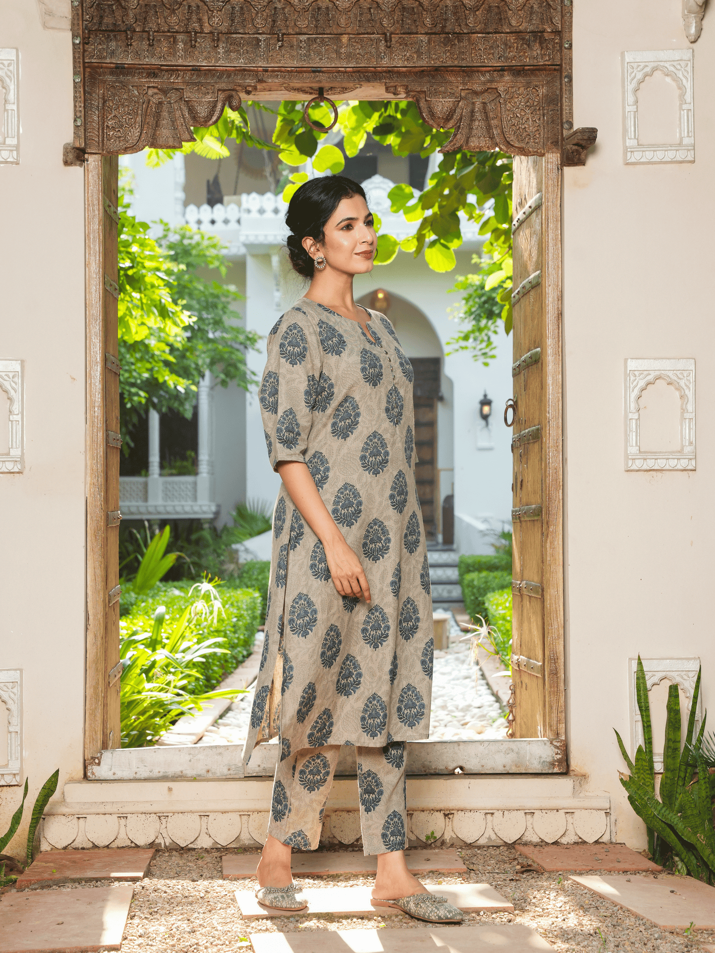 Linen Cotton Floral Kurta