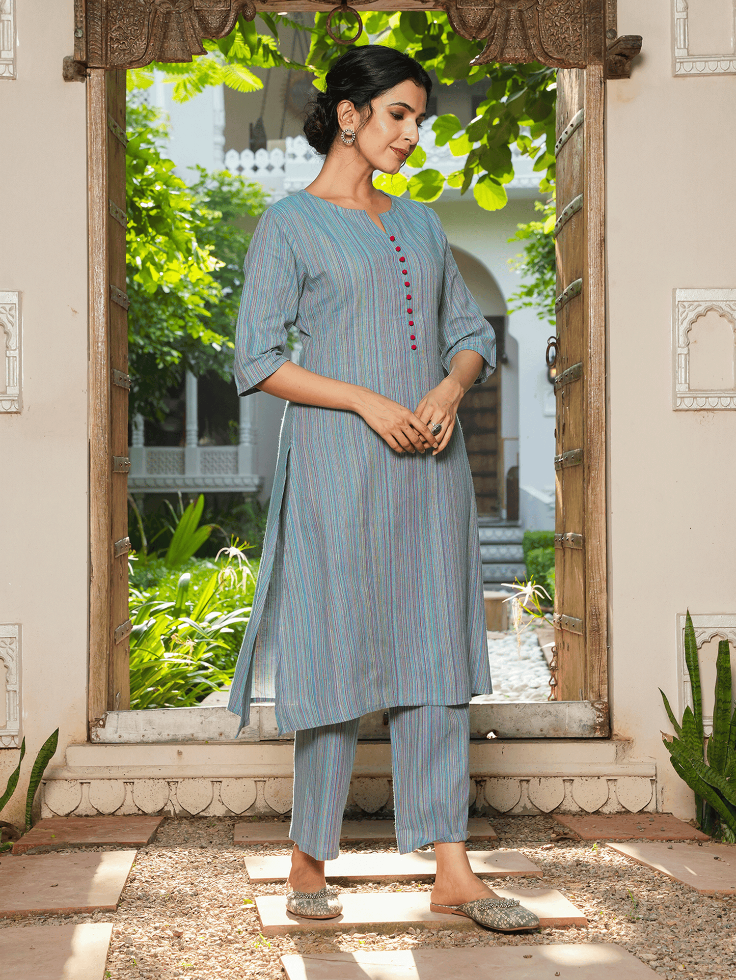 Blend Cotton Woven Design Kurta