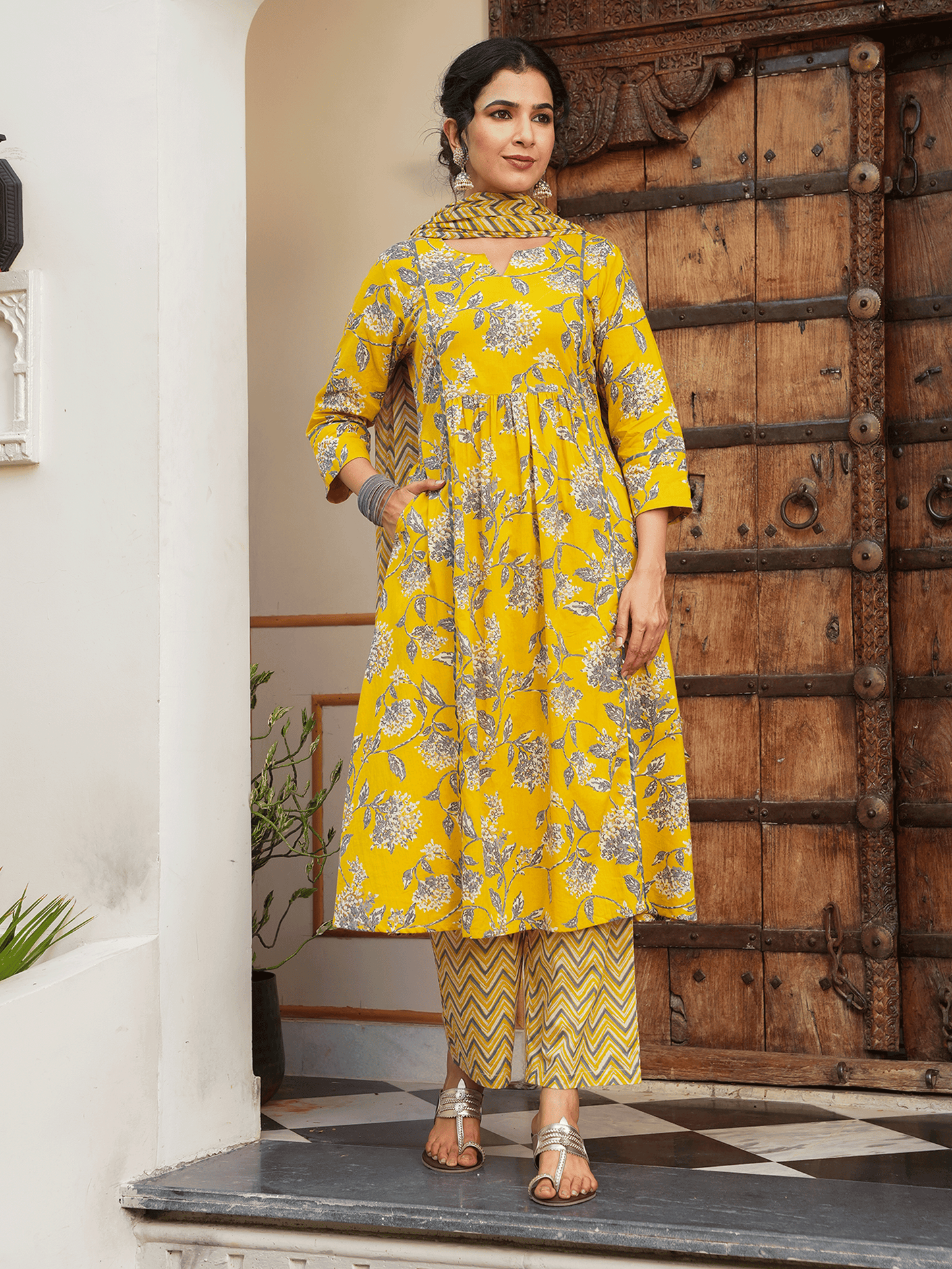 Cotton Voile Chevron Yellow Dupatta