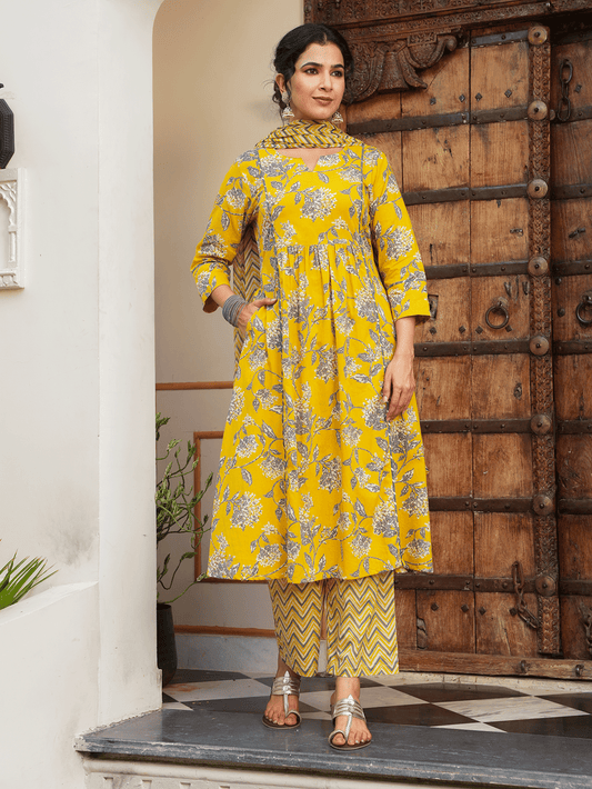 Cotton Voile Chevron Yellow Dupatta