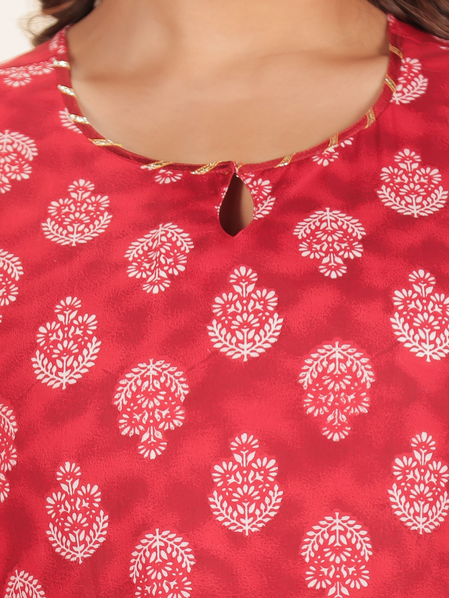 Soft Cotton Floral Flared Red Kurta