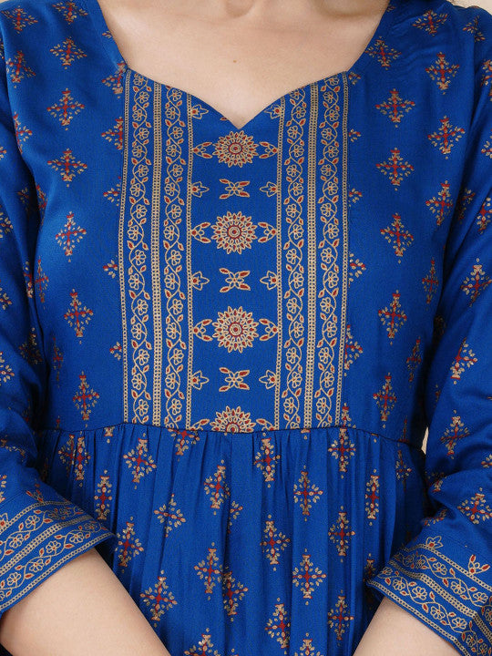 ZELA Floral Printed Notch Neck Anarkali Ethnic Dress