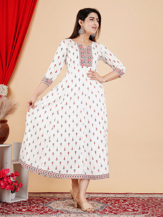 ZELA Floral Printed Round Neck Anarkali Ethnic Dress