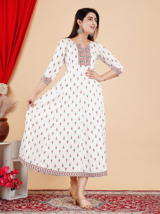 ZELA Floral Printed Round Neck Anarkali Ethnic Dress
