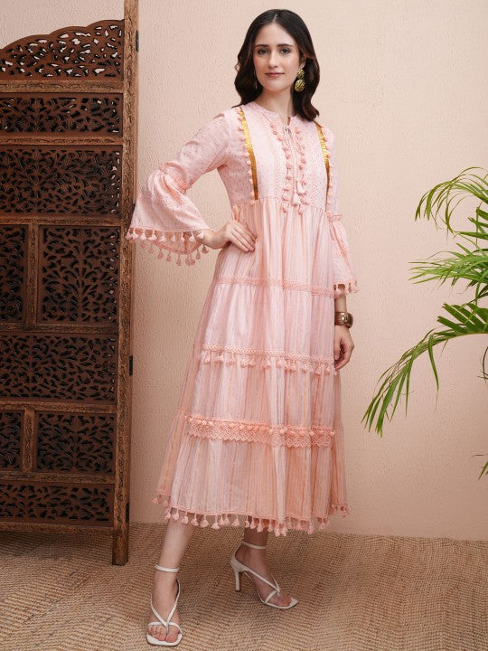 Vishudh Embroidered Bell Sleeve A-Line Maxi Dress