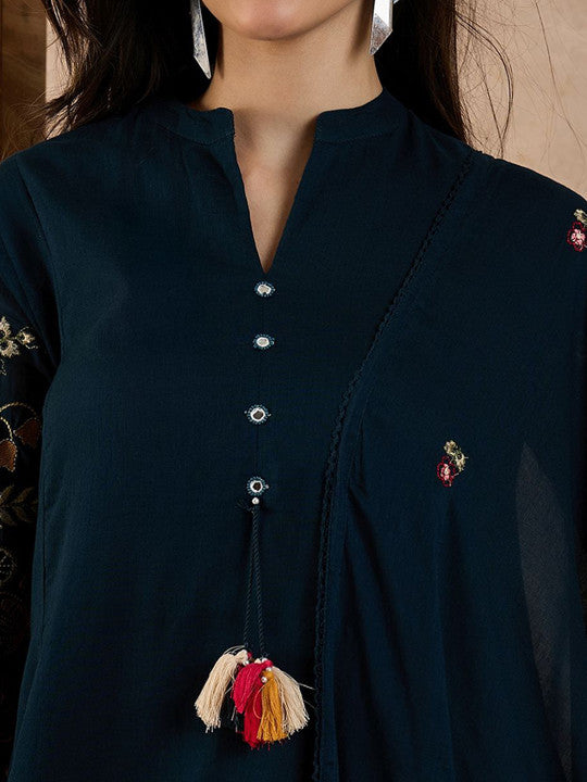 CHETI Women Floral Embroidered A-Line Kurta with Trousers & Dupatta