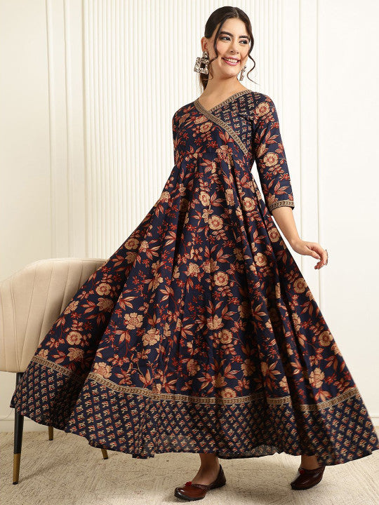 GULMOHAR JAIPUR Women Floral Print Fit & Flare Maxi Cotton Ethnic Dress
