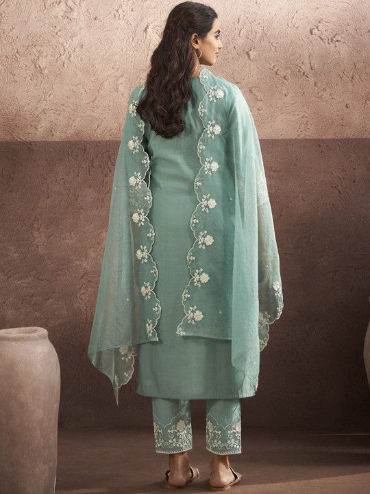 AUTUMN LANE Women Floral Yoke Design Thread Work Straight Kurta