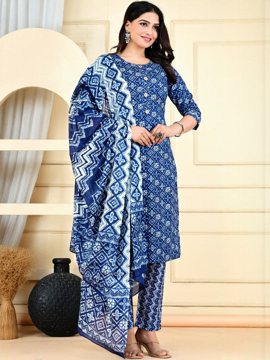 Vestimento Women Floral Printed Regular Pure Cotton Kurta With Trousers & Dupatta
