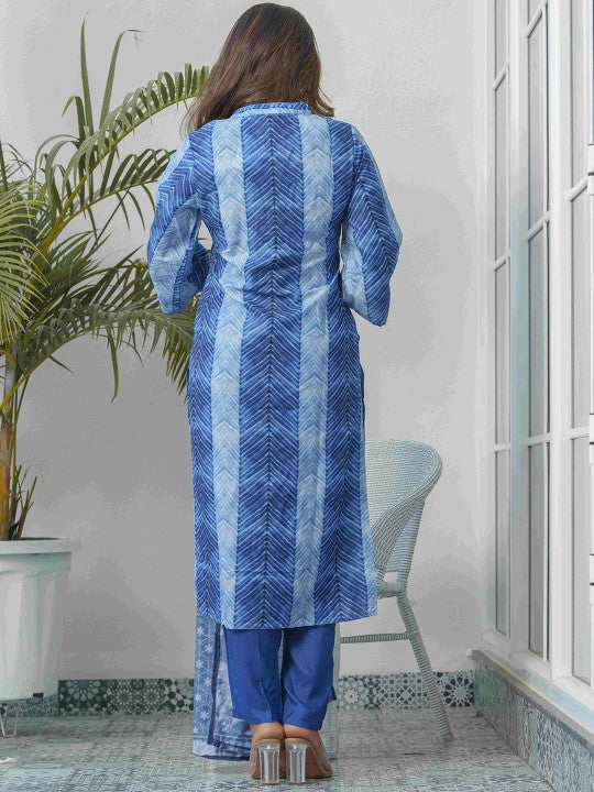 House of Pataudi Geometric Printed Straight Kurta Trousers With Dupatta
