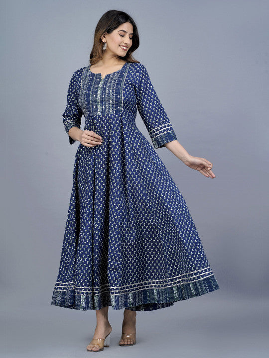 JAIPURI COLLECTION Ethnic Motifs Embroidered Round Neck Ethnic Dresse