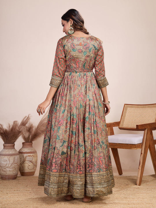 Tasarika Printed V-Neck Maxi Ethnic Dress