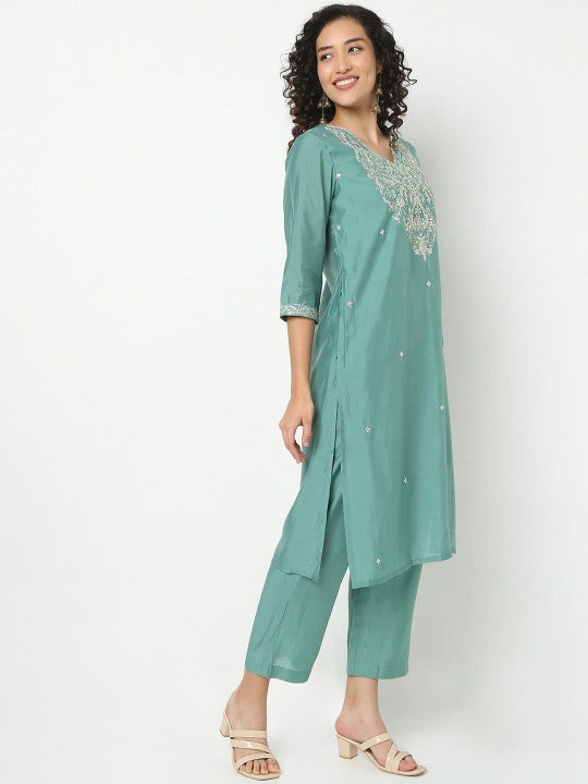 Ethnicity Ethnic Motifs Embroidered Sequinned Straight Kurta With Trousers & Dupatta