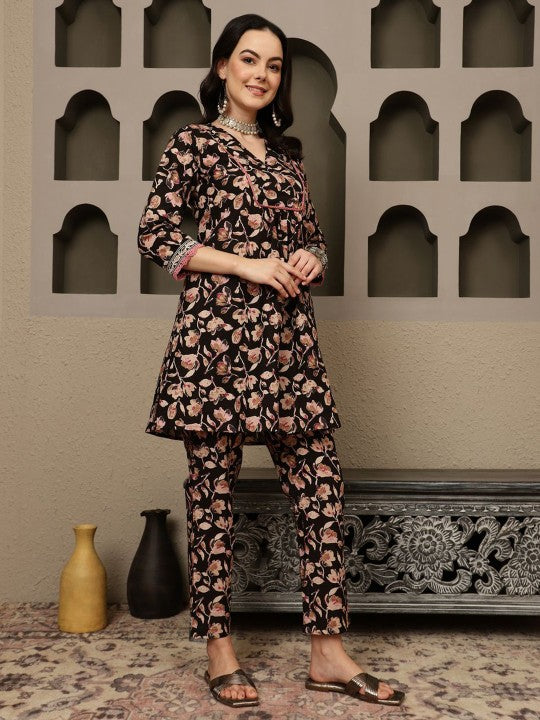 BANDIA Women Pure Cotton Floral Printed Co-ord Set