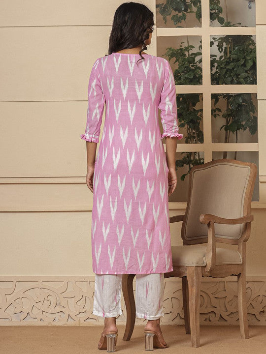 Yufta Women Printed Regular Pure Cotton Kurta with Trousers & With Dupatta