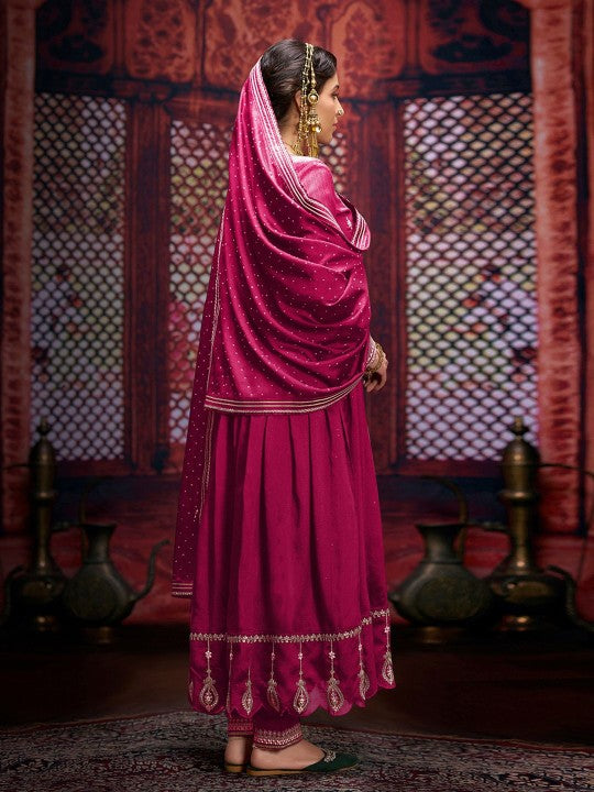 Floral Zari Embroidered V-Neck Anarkali Kurta